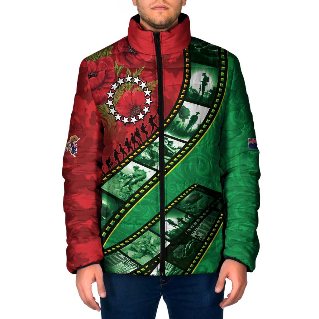 Personalised Cook Islands ANZAC 1915-2026 Filmstrip Padded Jacket Lest We Forget 25 April