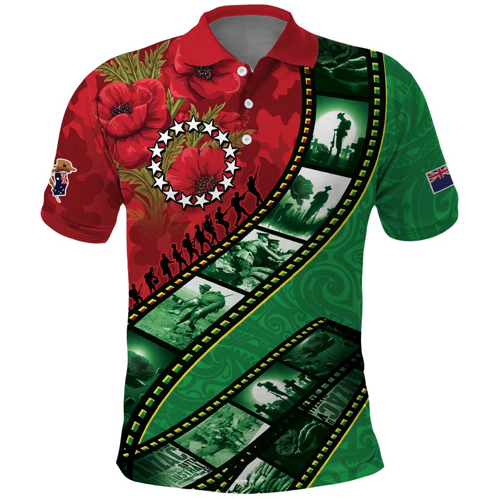 Personalised Cook Islands ANZAC 1915-2026 Filmstrip Polo Shirt Lest We Forget 25 April
