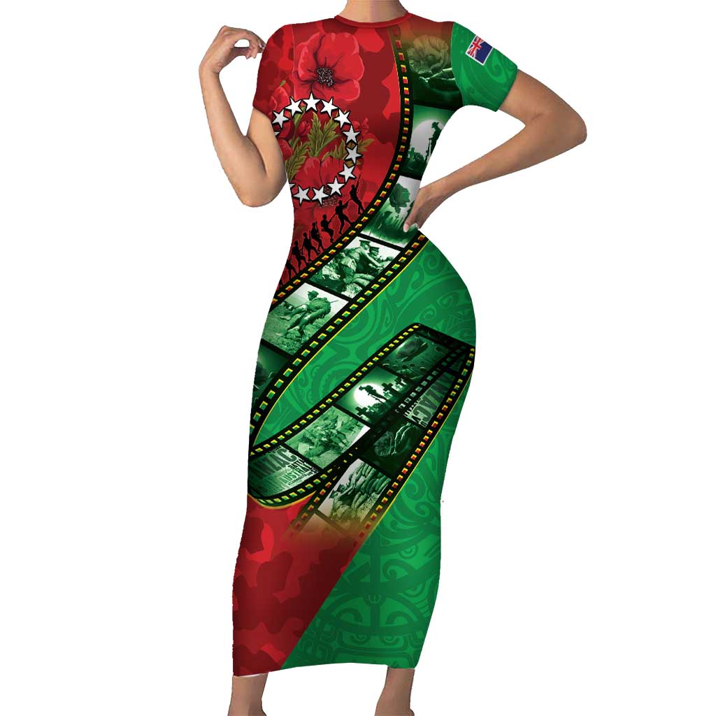 Personalised Cook Islands ANZAC 1915-2026 Filmstrip Short Sleeve Bodycon Dress Lest We Forget 25 April