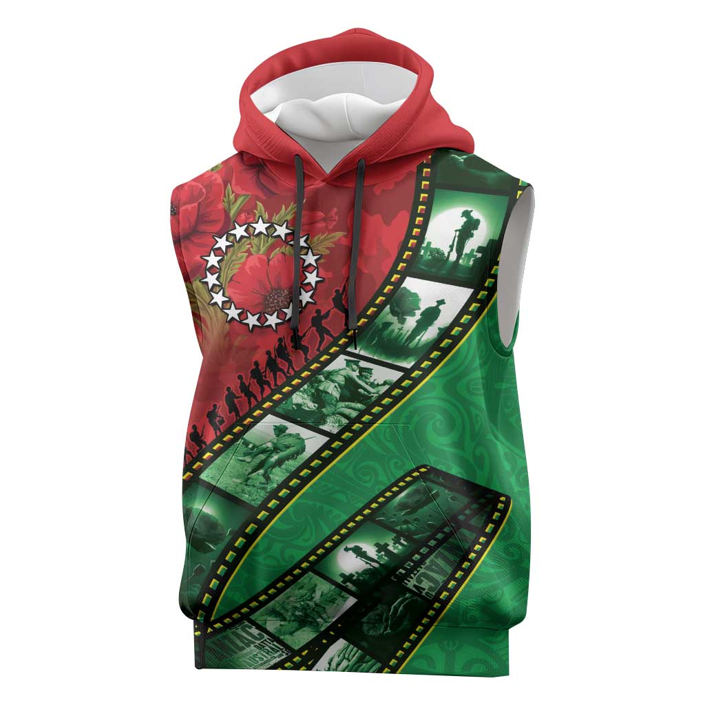Personalised Cook Islands ANZAC 1915-2026 Filmstrip Sleeveless Hoodie Lest We Forget 25 April