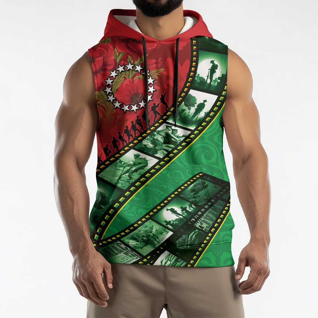Personalised Cook Islands ANZAC 1915-2026 Filmstrip Sleeveless Hoodie Lest We Forget 25 April