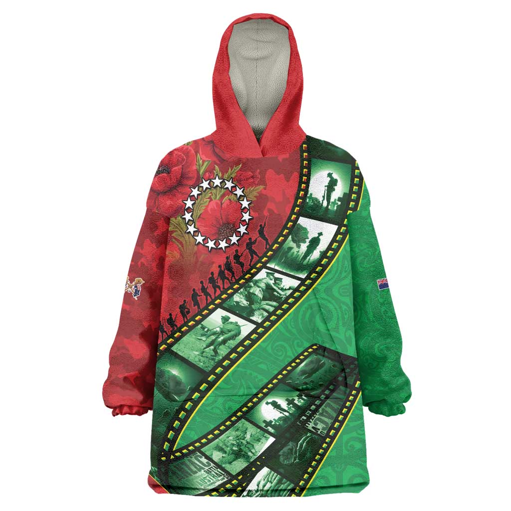 Personalised Cook Islands ANZAC 1915-2026 Filmstrip Wearable Blanket Hoodie Lest We Forget 25 April