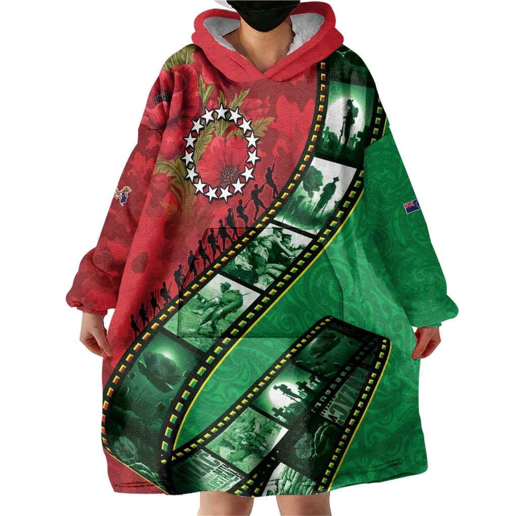 Personalised Cook Islands ANZAC 1915-2026 Filmstrip Wearable Blanket Hoodie Lest We Forget 25 April