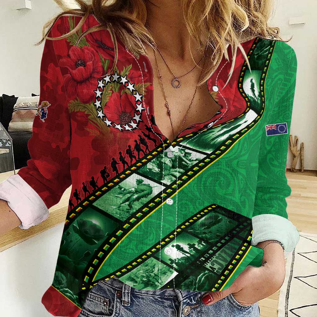 Personalised Cook Islands ANZAC 1915-2026 Filmstrip Women Casual Shirt Lest We Forget 25 April