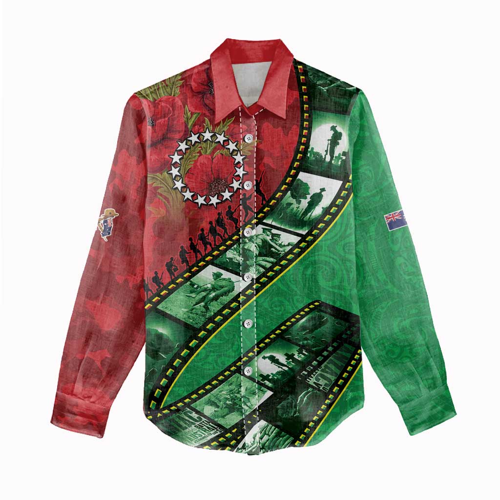 Personalised Cook Islands ANZAC 1915-2026 Filmstrip Women Casual Shirt Lest We Forget 25 April