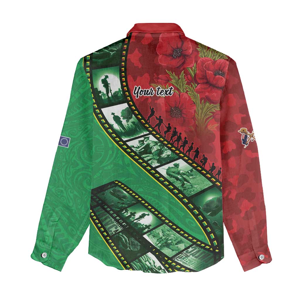 Personalised Cook Islands ANZAC 1915-2026 Filmstrip Women Casual Shirt Lest We Forget 25 April