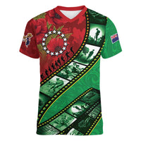 Personalised Cook Islands ANZAC 1915-2026 Filmstrip Women V-Neck T-Shirt Lest We Forget 25 April