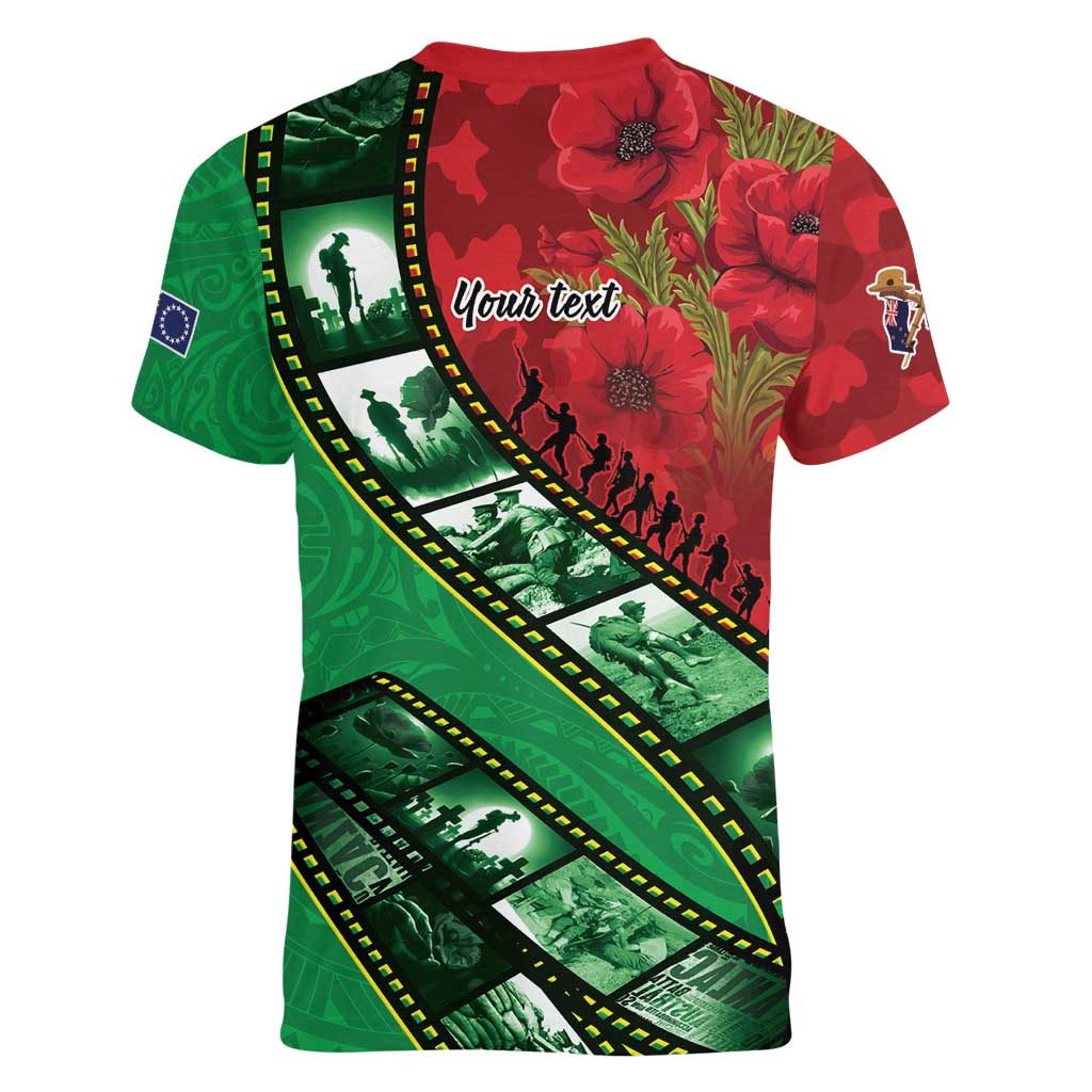 Personalised Cook Islands ANZAC 1915-2026 Filmstrip Women V-Neck T-Shirt Lest We Forget 25 April