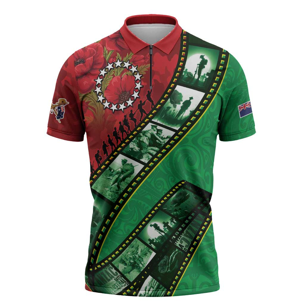 Personalised Cook Islands ANZAC 1915-2026 Filmstrip Zipper Polo Shirt Lest We Forget 25 April