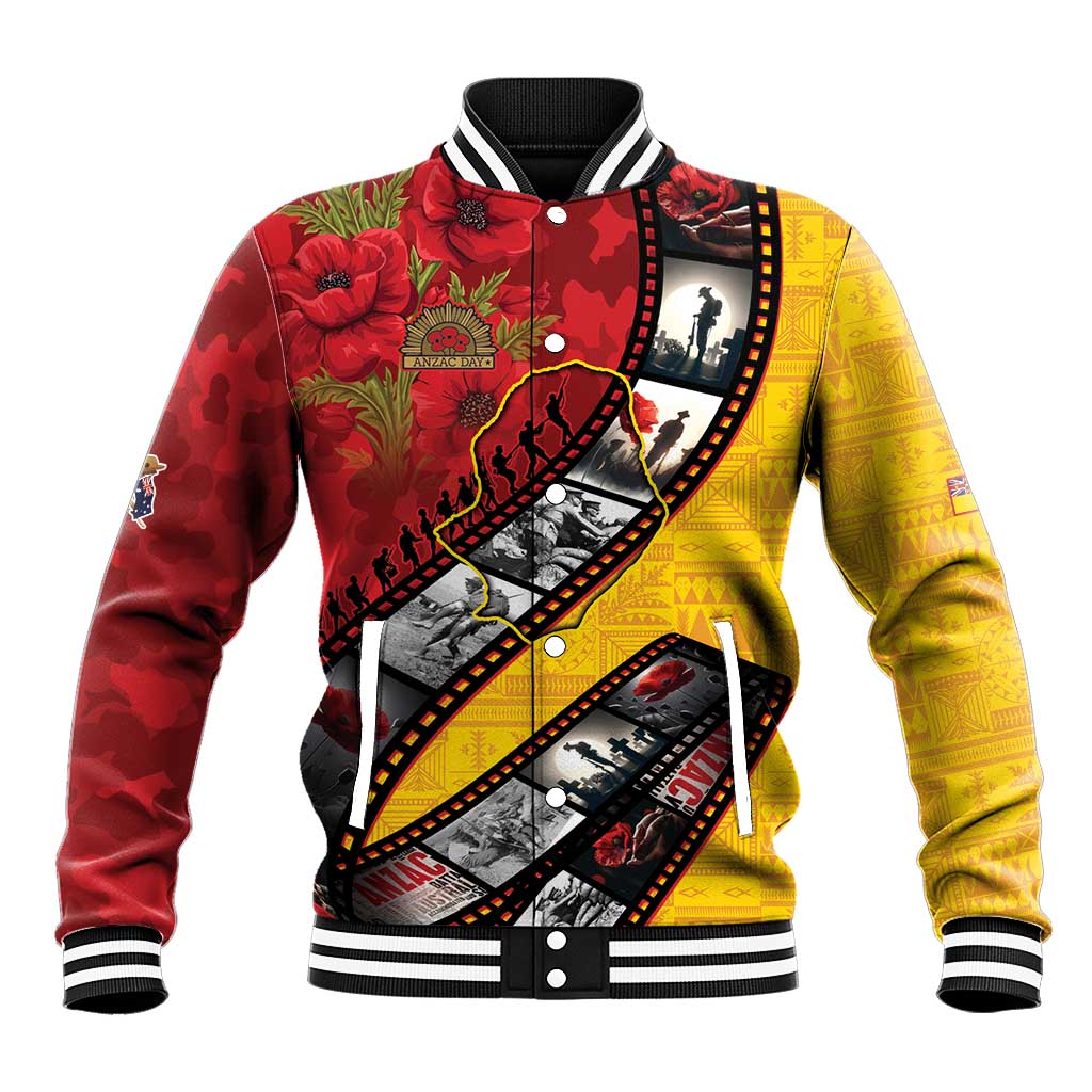 Personalised Niue ANZAC 1915-2026 Filmstrip Baseball Jacket Lest We Forget 25 April