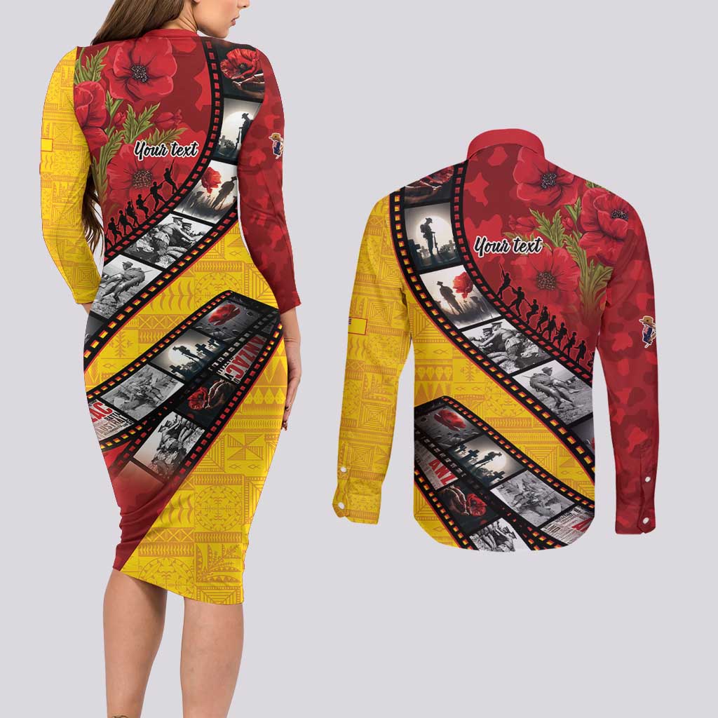 Personalised Niue ANZAC 1915-2026 Filmstrip Couples Matching Long Sleeve Bodycon Dress and Long Sleeve Button Shirt Lest We Forget 25 April
