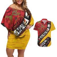 Personalised Niue ANZAC 1915-2026 Filmstrip Couples Matching Off Shoulder Short Dress and Hawaiian Shirt Lest We Forget 25 April