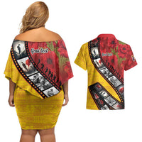 Personalised Niue ANZAC 1915-2026 Filmstrip Couples Matching Off Shoulder Short Dress and Hawaiian Shirt Lest We Forget 25 April