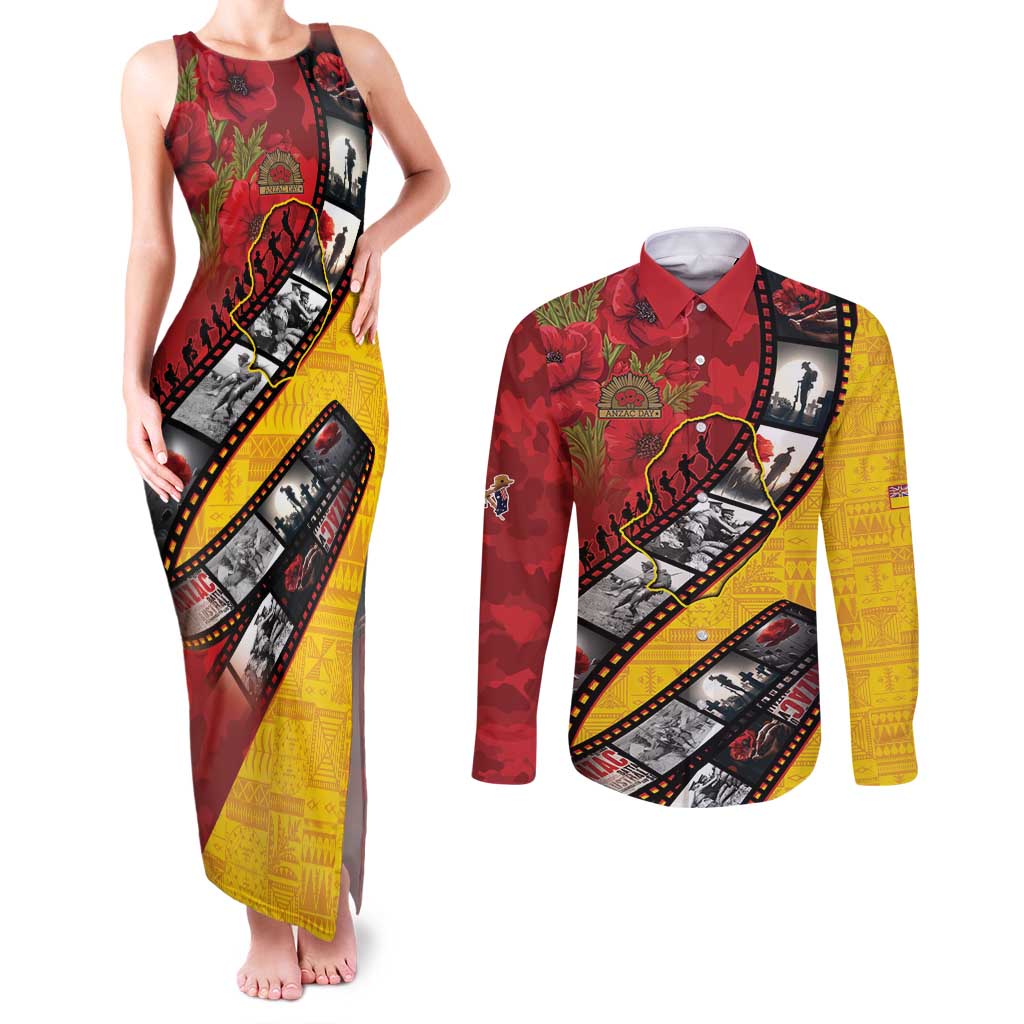 Personalised Niue ANZAC 1915-2026 Filmstrip Couples Matching Tank Maxi Dress and Long Sleeve Button Shirt Lest We Forget 25 April