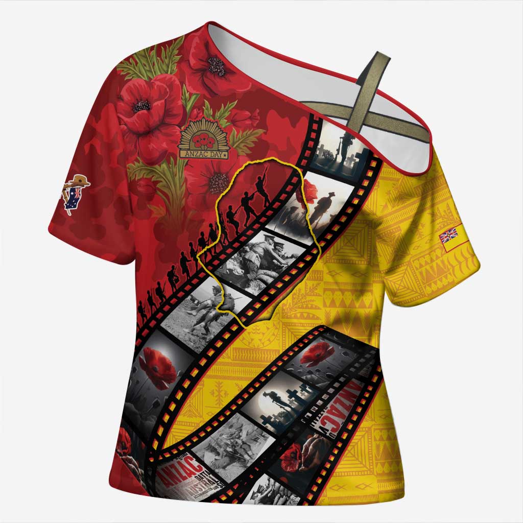 Personalised Niue ANZAC 1915-2026 Filmstrip Cross Shoulder Shirt Lest We Forget 25 April