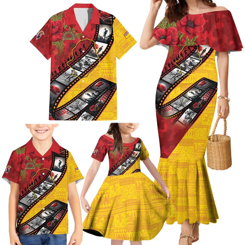 Personalised Niue ANZAC 1915-2026 Filmstrip Family Matching Mermaid Dress and Hawaiian Shirt Lest We Forget 25 April