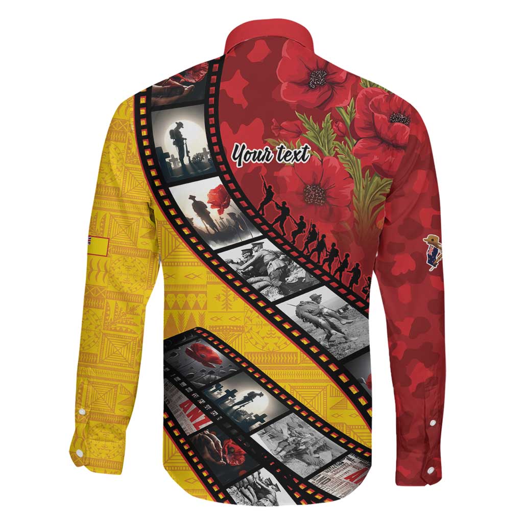 Personalised Niue ANZAC 1915-2026 Filmstrip Family Matching Off The Shoulder Long Sleeve Dress and Hawaiian Shirt Lest We Forget 25 April LT9 - Polynesian Pride