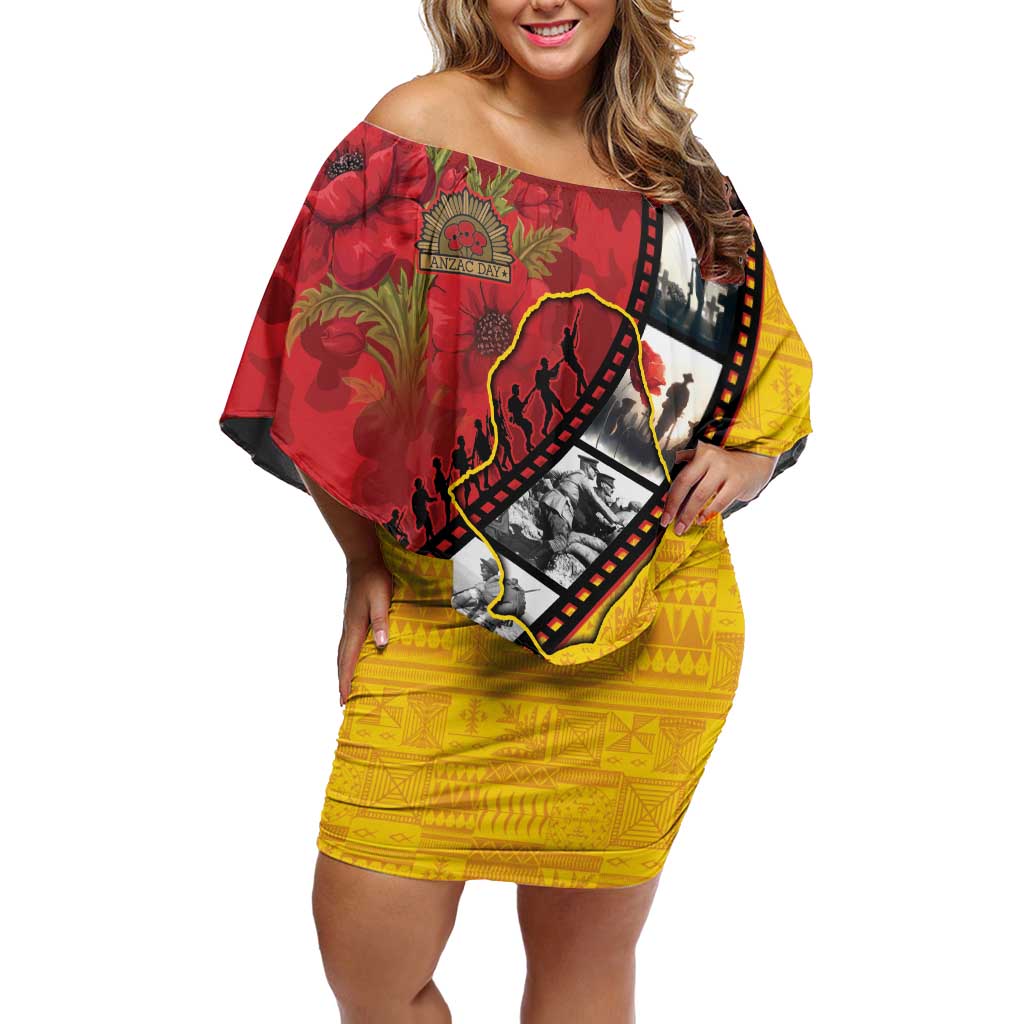 Personalised Niue ANZAC 1915-2026 Filmstrip Family Matching Off Shoulder Short Dress and Hawaiian Shirt Lest We Forget 25 April