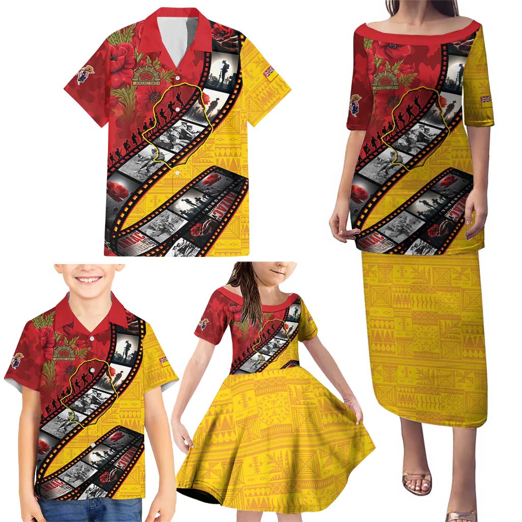 Personalised Niue ANZAC 1915-2026 Filmstrip Family Matching Puletasi and Hawaiian Shirt Lest We Forget 25 April