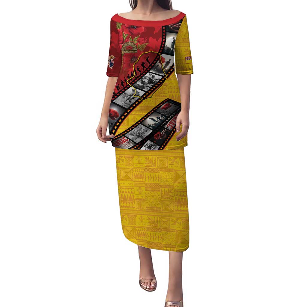 Personalised Niue ANZAC 1915-2026 Filmstrip Family Matching Puletasi and Hawaiian Shirt Lest We Forget 25 April