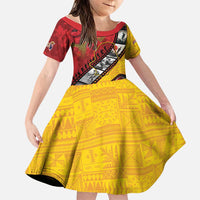 Personalised Niue ANZAC 1915-2026 Filmstrip Family Matching Short Sleeve Bodycon Dress and Hawaiian Shirt Lest We Forget 25 April LT9 Daughter's Dress Gold - Polynesian Pride