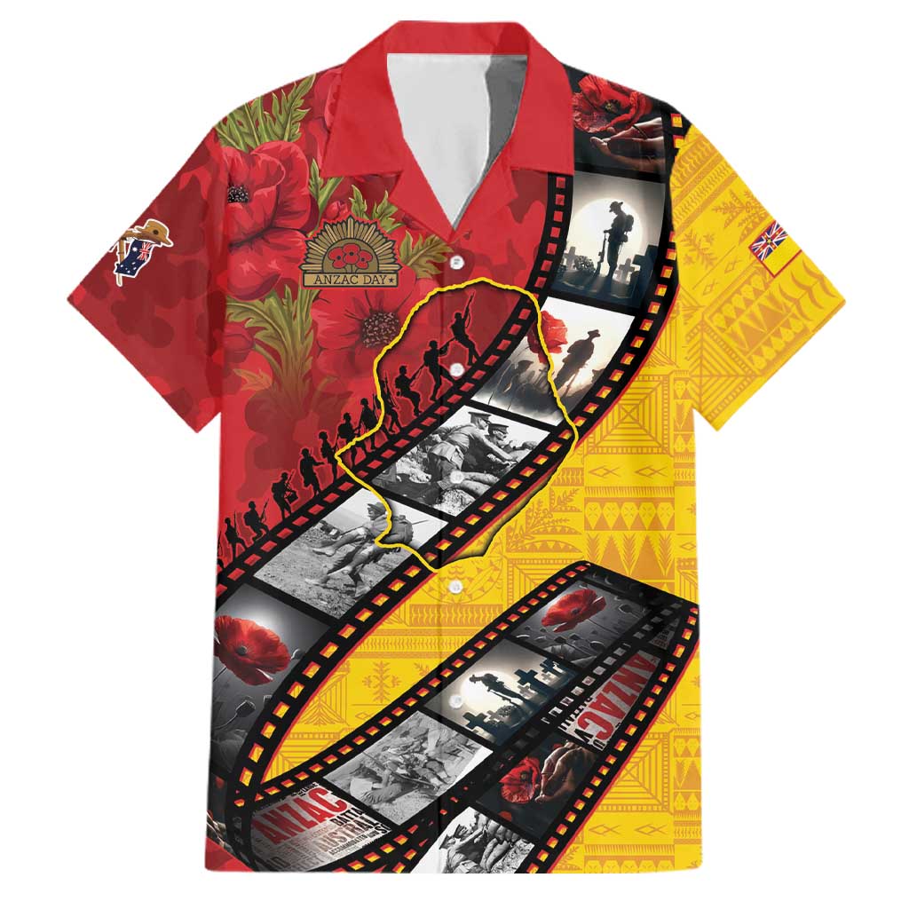 Personalised Niue ANZAC 1915-2026 Filmstrip Family Matching Short Sleeve Bodycon Dress and Hawaiian Shirt Lest We Forget 25 April LT9 Dad's Shirt - Short Sleeve Gold - Polynesian Pride
