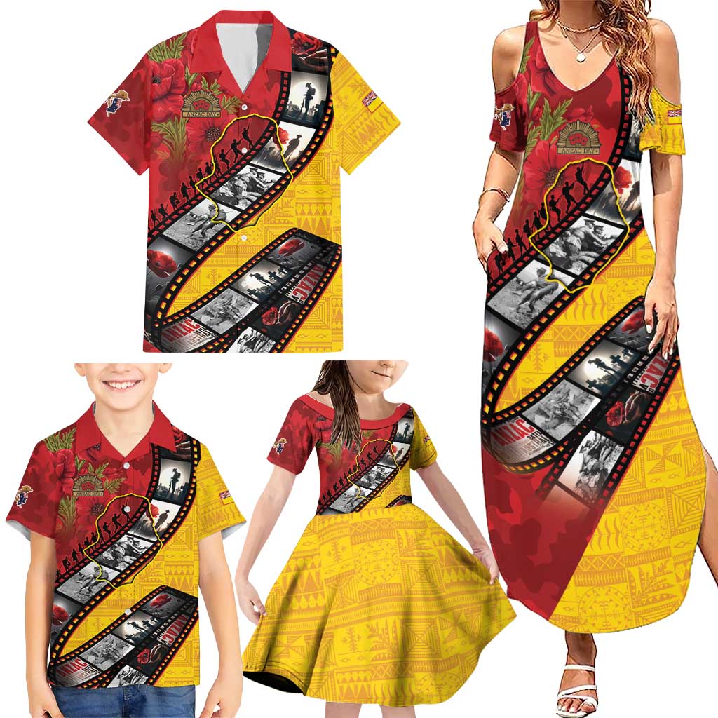 Personalised Niue ANZAC 1915-2026 Filmstrip Family Matching Summer Maxi Dress and Hawaiian Shirt Lest We Forget 25 April