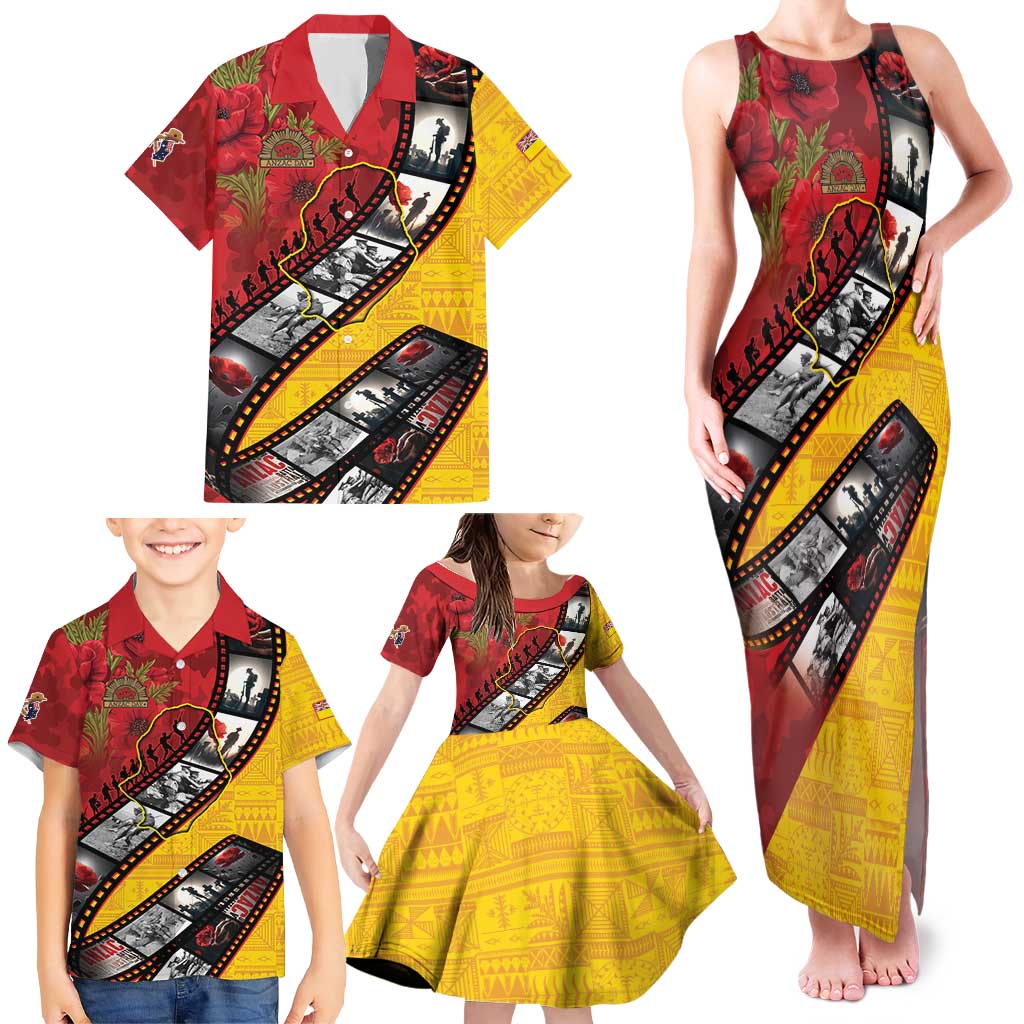 Personalised Niue ANZAC 1915-2026 Filmstrip Family Matching Tank Maxi Dress and Hawaiian Shirt Lest We Forget 25 April