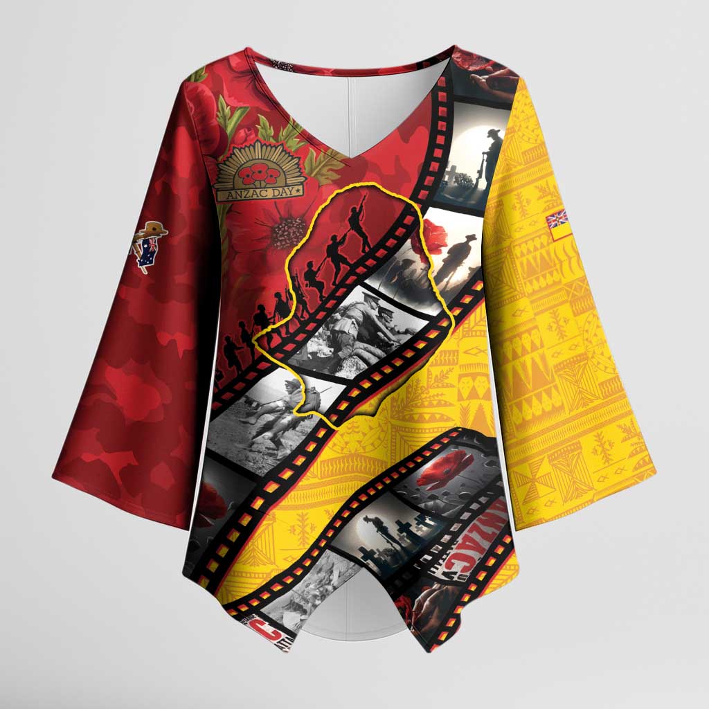 Personalised Niue ANZAC 1915-2026 Filmstrip Kimono Sleeve Blouse Lest We Forget 25 April