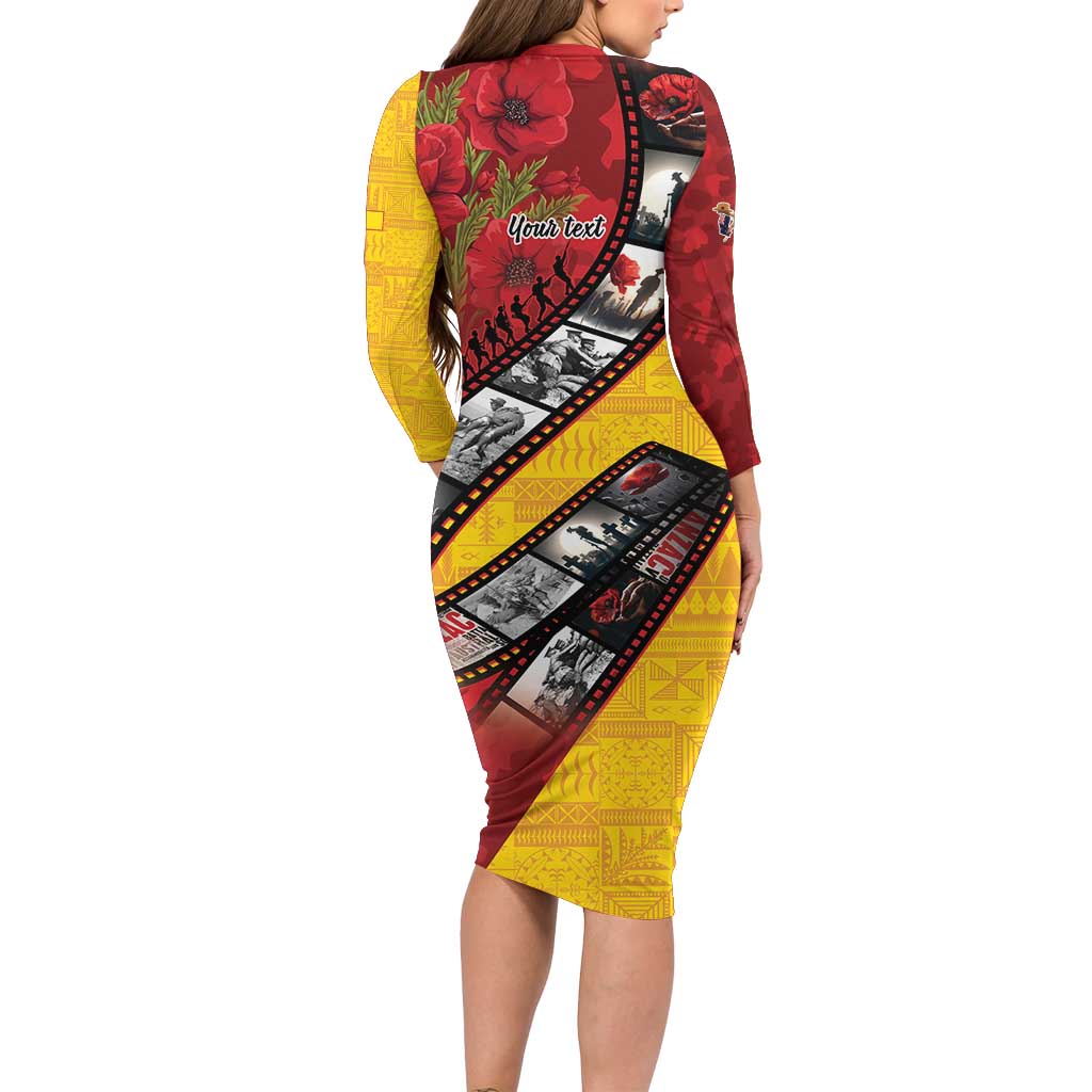 Personalised Niue ANZAC 1915-2026 Filmstrip Long Sleeve Bodycon Dress Lest We Forget 25 April
