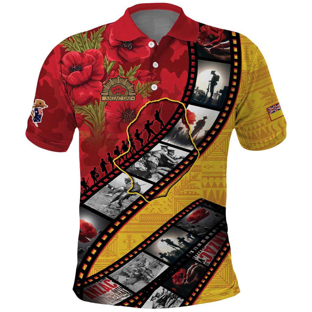 Personalised Niue ANZAC 1915-2026 Filmstrip Polo Shirt Lest We Forget 25 April