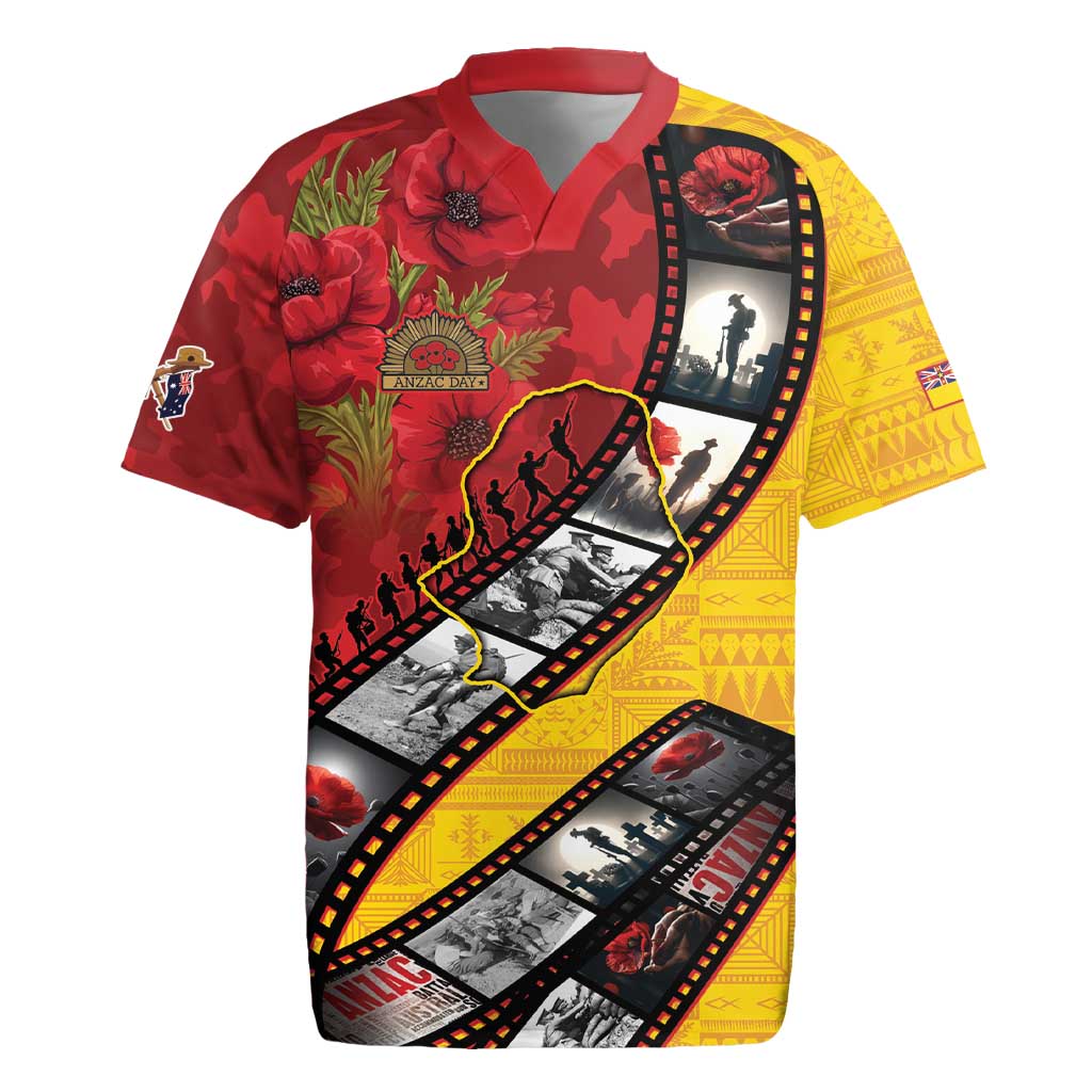Personalised Niue ANZAC 1915-2026 Filmstrip Rugby Jersey Lest We Forget 25 April