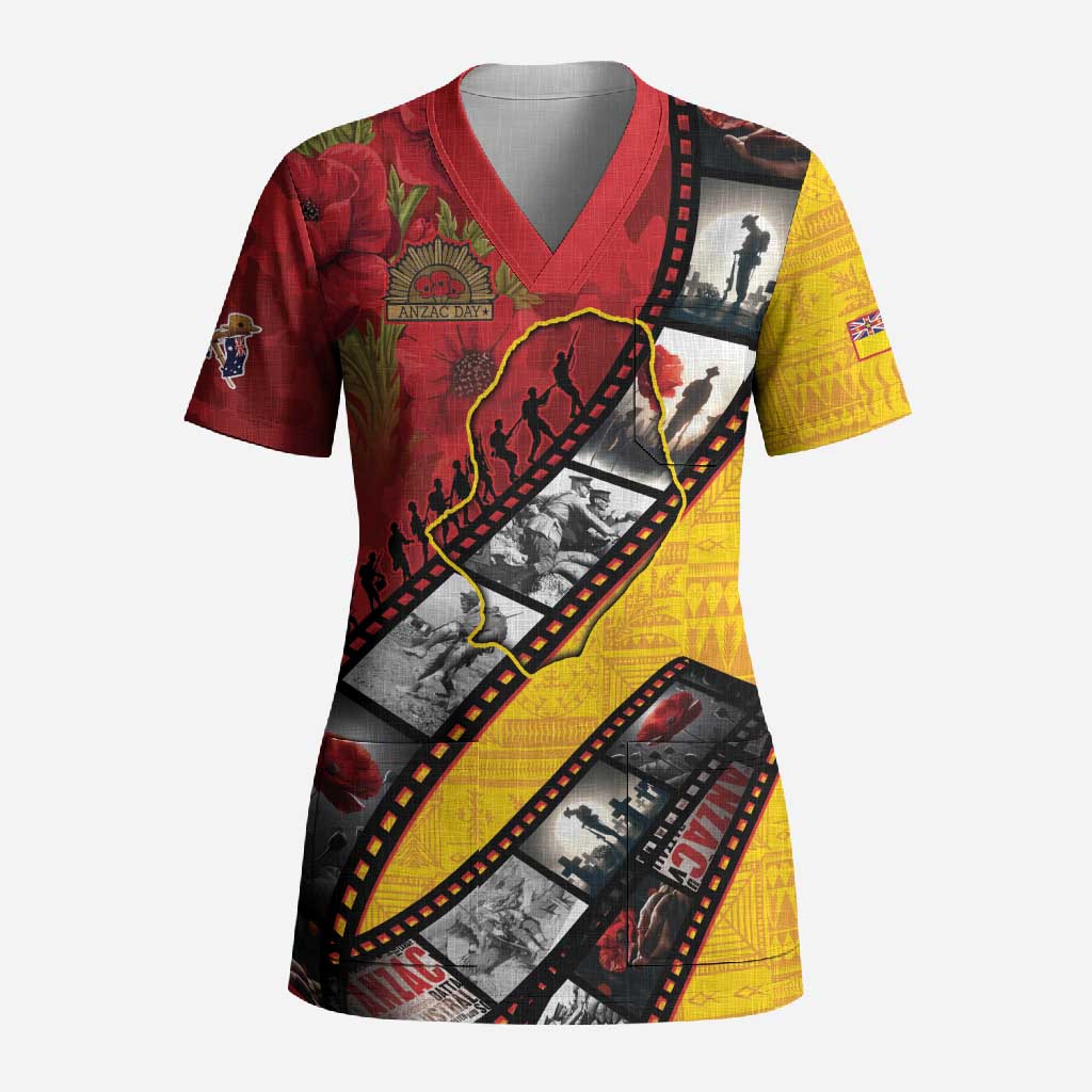 Personalised Niue ANZAC 1915-2026 Filmstrip Scrub Top Lest We Forget 25 April