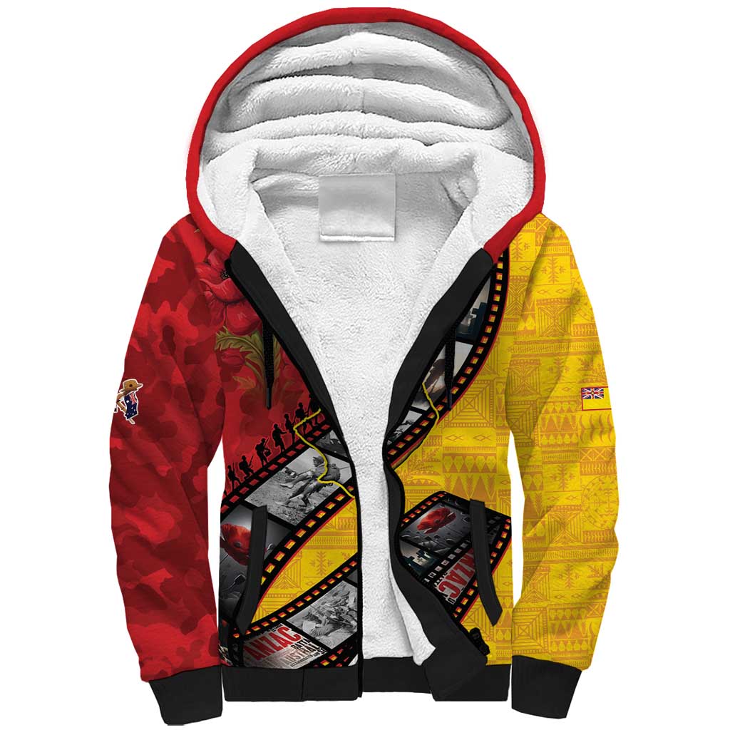 Personalised Niue ANZAC 1915-2026 Filmstrip Sherpa Hoodie Lest We Forget 25 April