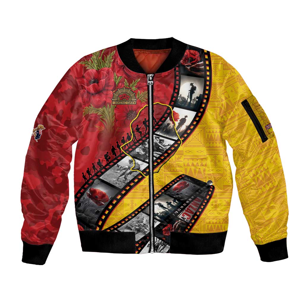 Personalised Niue ANZAC 1915-2026 Filmstrip Sleeve Zip Bomber Jacket Lest We Forget 25 April
