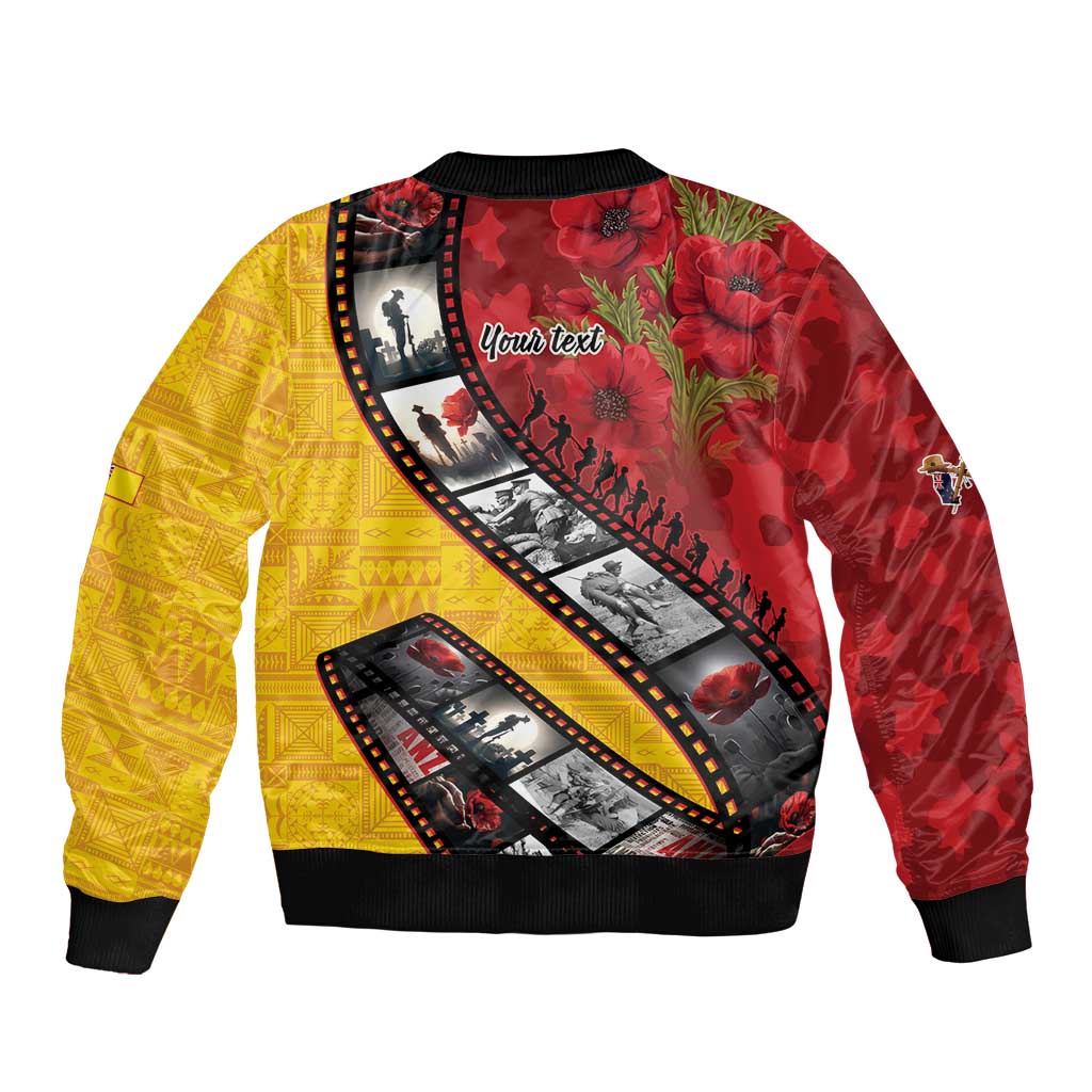 Personalised Niue ANZAC 1915-2026 Filmstrip Sleeve Zip Bomber Jacket Lest We Forget 25 April LT9 - Polynesian Pride