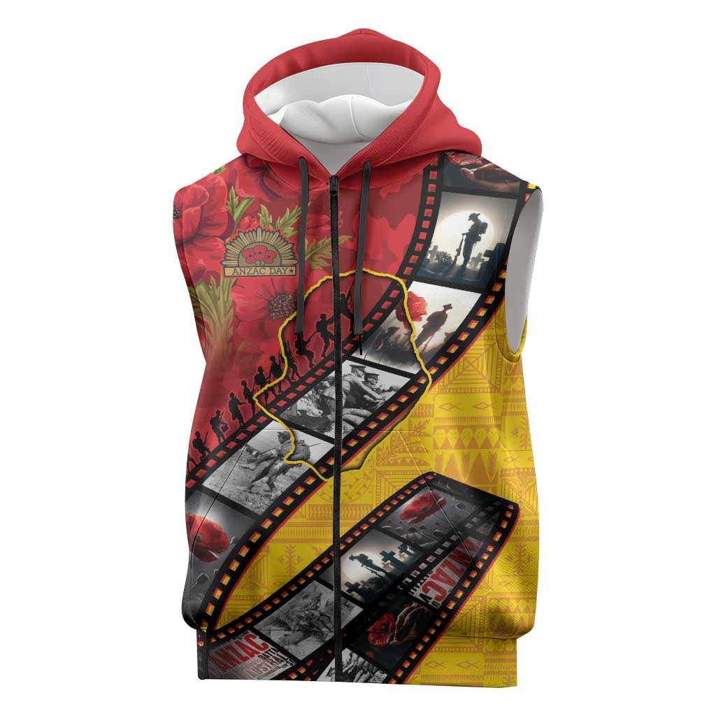 Personalised Niue ANZAC 1915-2026 Filmstrip Sleeveless Zip Hoodie Lest We Forget 25 April