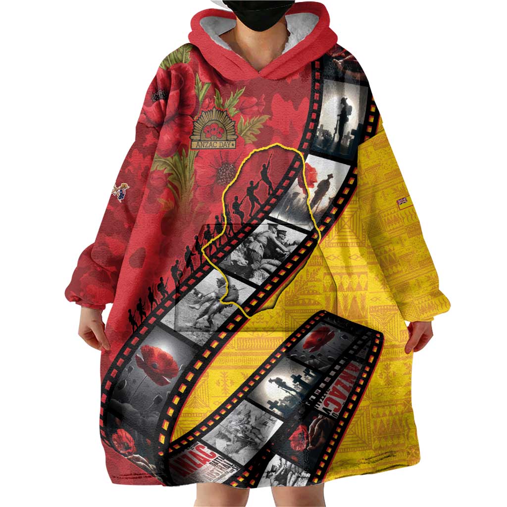 Personalised Niue ANZAC 1915-2026 Filmstrip Wearable Blanket Hoodie Lest We Forget 25 April