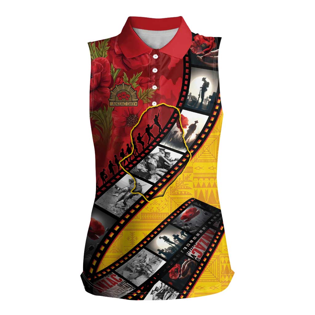 Personalised Niue ANZAC 1915-2026 Filmstrip Women Sleeveless Polo Shirt Lest We Forget 25 April