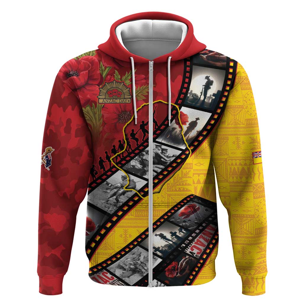 Personalised Niue ANZAC 1915-2026 Filmstrip Zip Hoodie Lest We Forget 25 April