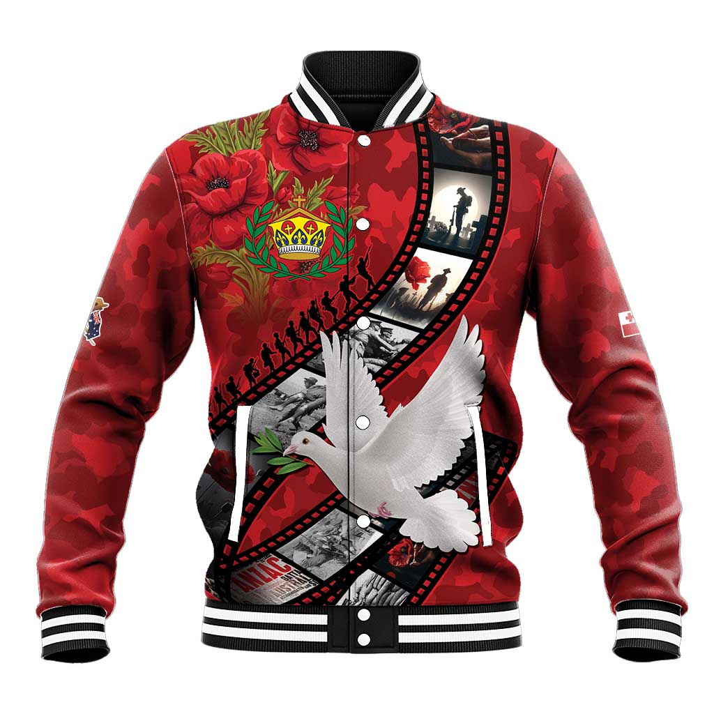Personalised Tonga ANZAC 1915-2026 Filmstrip Baseball Jacket Lest We Forget 25 April