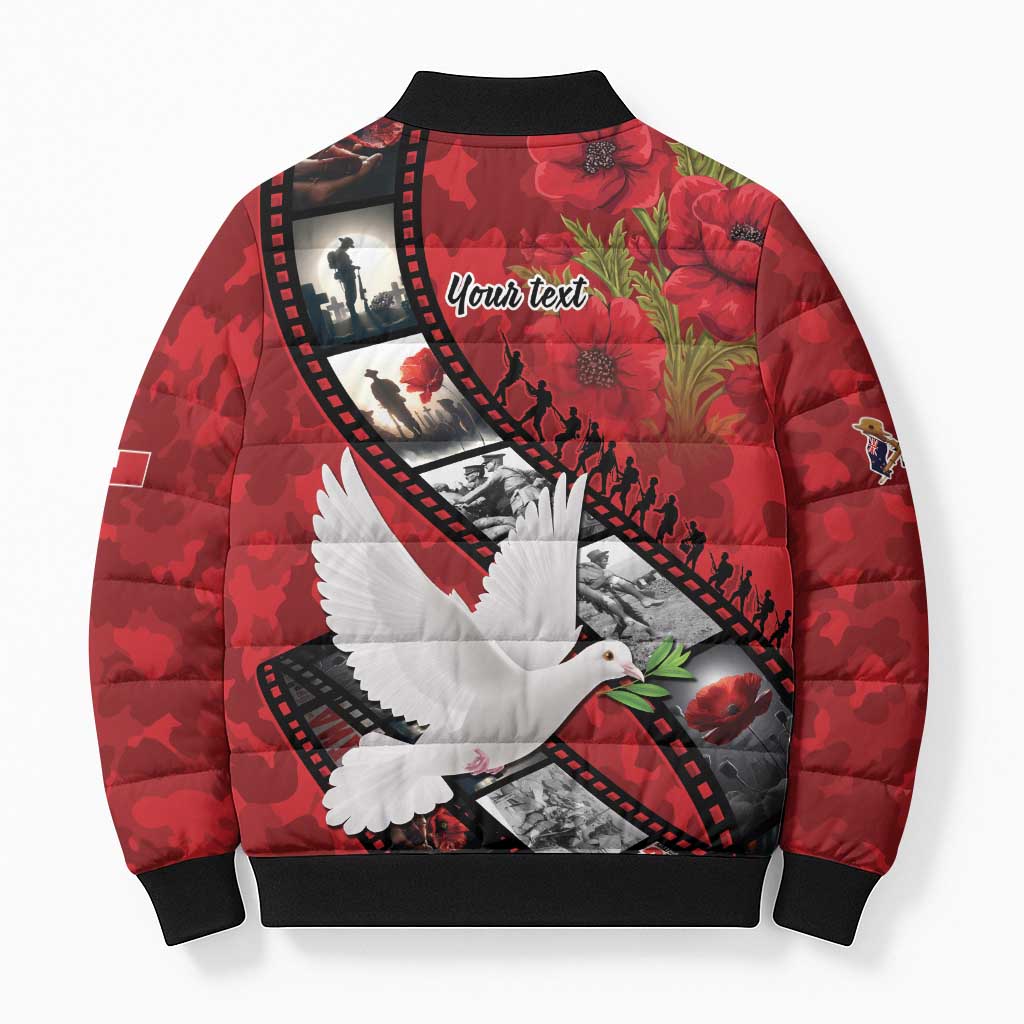 Personalised Tonga ANZAC 1915-2026 Filmstrip Bomber Puffer Jacket Lest We Forget 25 April