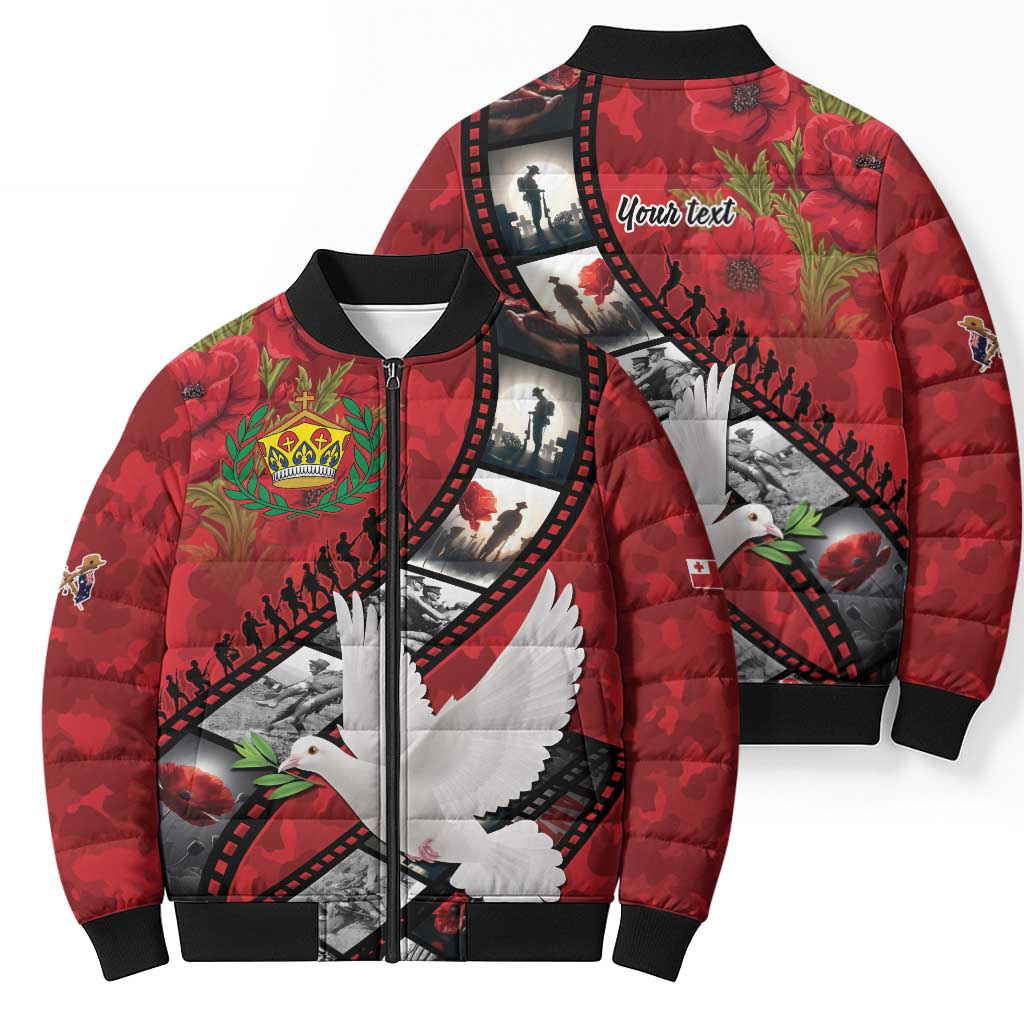 Personalised Tonga ANZAC 1915-2026 Filmstrip Bomber Puffer Jacket Lest We Forget 25 April