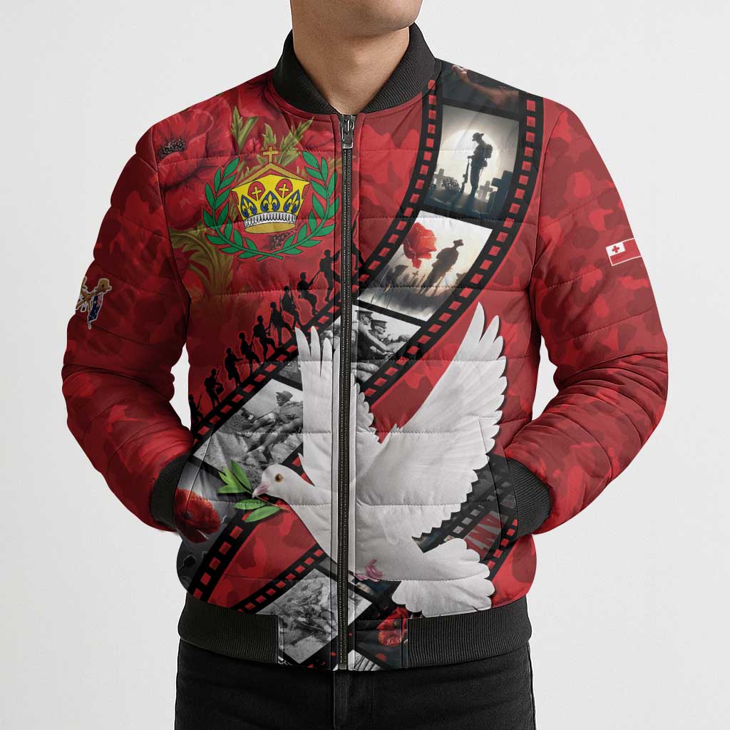 Personalised Tonga ANZAC 1915-2026 Filmstrip Bomber Puffer Jacket Lest We Forget 25 April