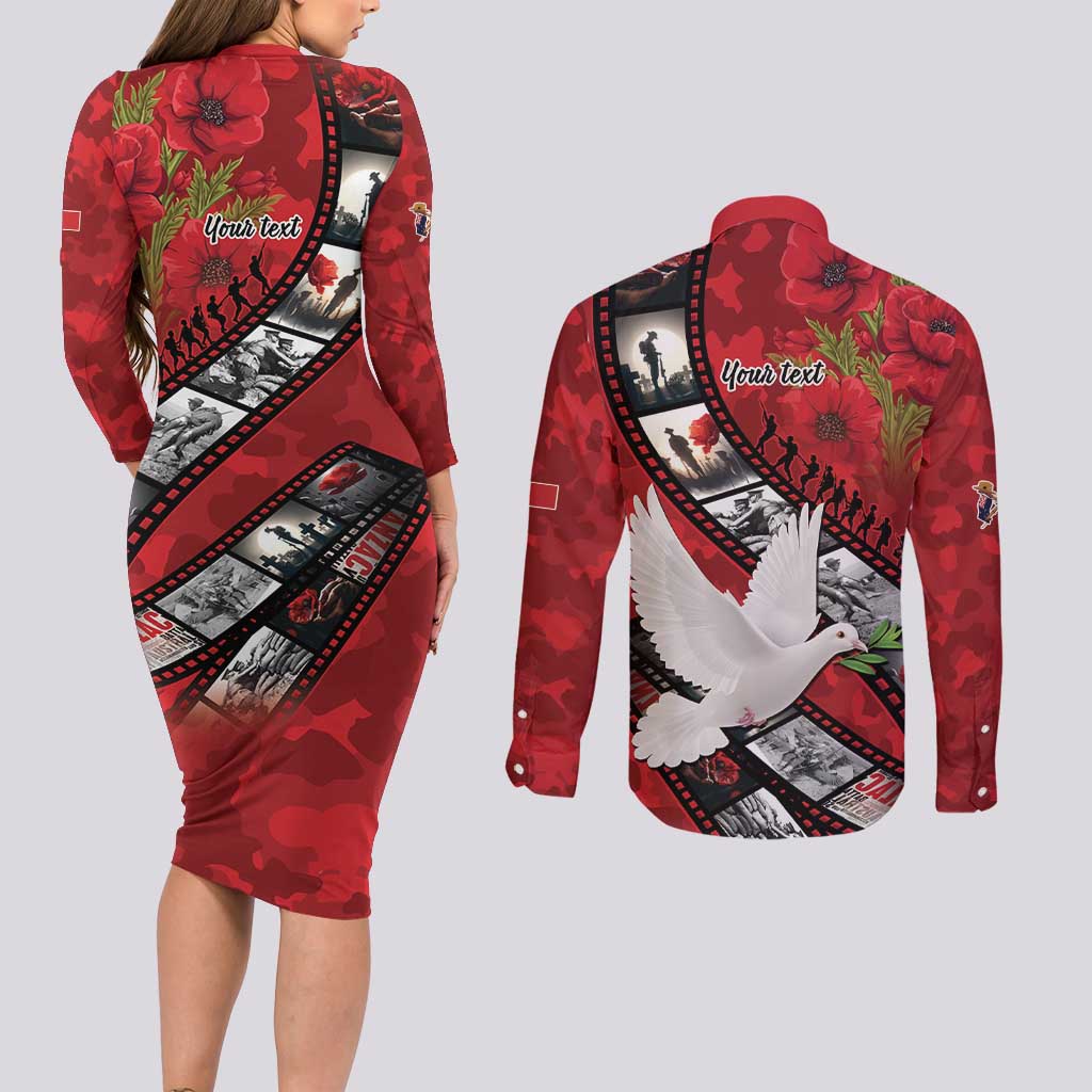 Personalised Tonga ANZAC 1915-2026 Filmstrip Couples Matching Long Sleeve Bodycon Dress and Long Sleeve Button Shirt Lest We Forget 25 April