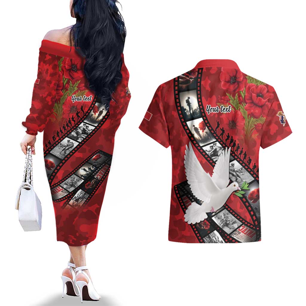 Personalised Tonga ANZAC 1915-2026 Filmstrip Couples Matching Off The Shoulder Long Sleeve Dress and Hawaiian Shirt Lest We Forget 25 April