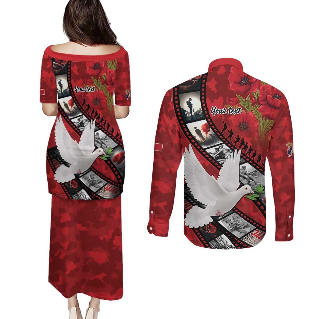 Personalised Tonga ANZAC 1915-2026 Filmstrip Couples Matching Puletasi and Long Sleeve Button Shirt Lest We Forget 25 April