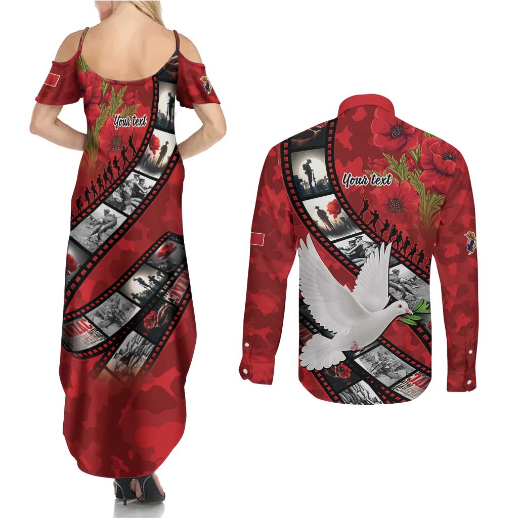 Personalised Tonga ANZAC 1915-2026 Filmstrip Couples Matching Summer Maxi Dress and Long Sleeve Button Shirt Lest We Forget 25 April