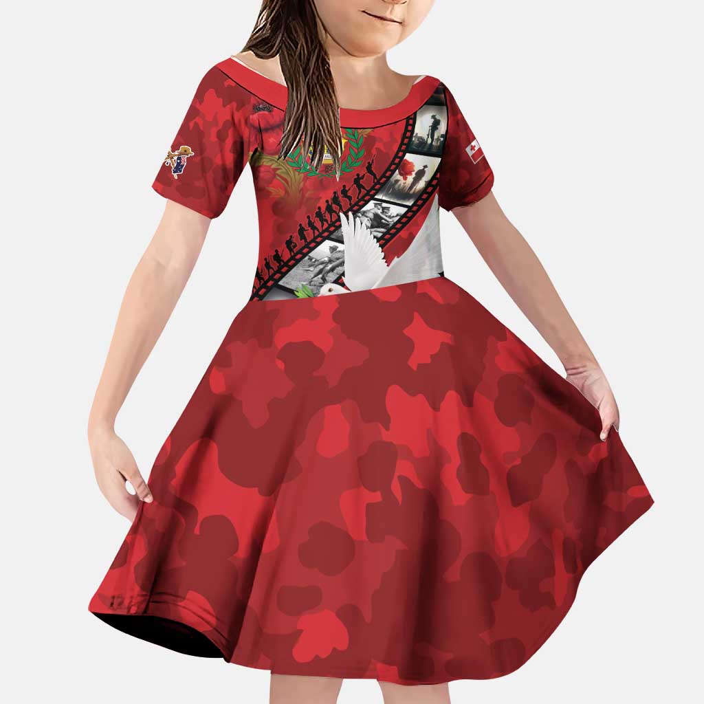 Personalised Tonga ANZAC 1915-2026 Filmstrip Family Matching Long Sleeve Bodycon Dress and Hawaiian Shirt Lest We Forget 25 April