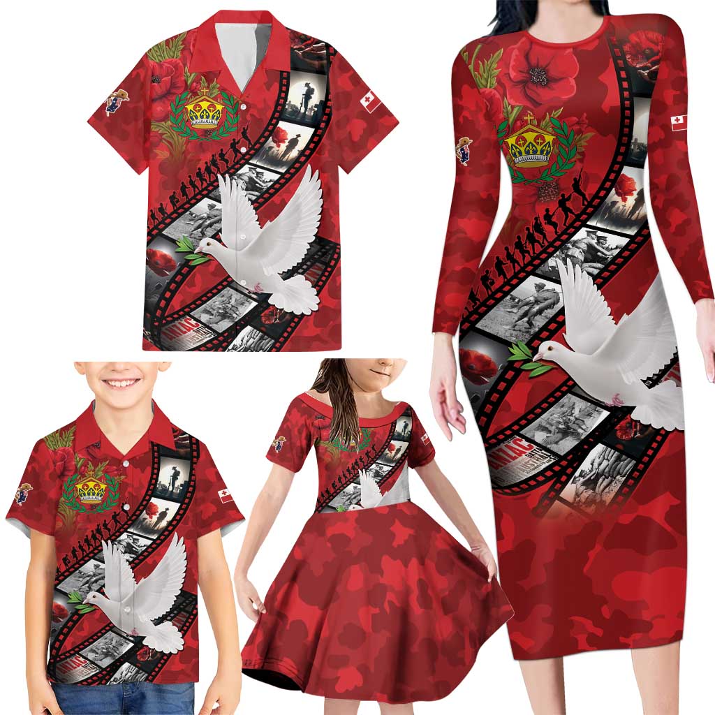 Personalised Tonga ANZAC 1915-2026 Filmstrip Family Matching Long Sleeve Bodycon Dress and Hawaiian Shirt Lest We Forget 25 April